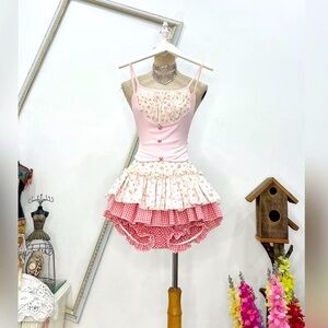 Y2K Pink Floral Ruffle set